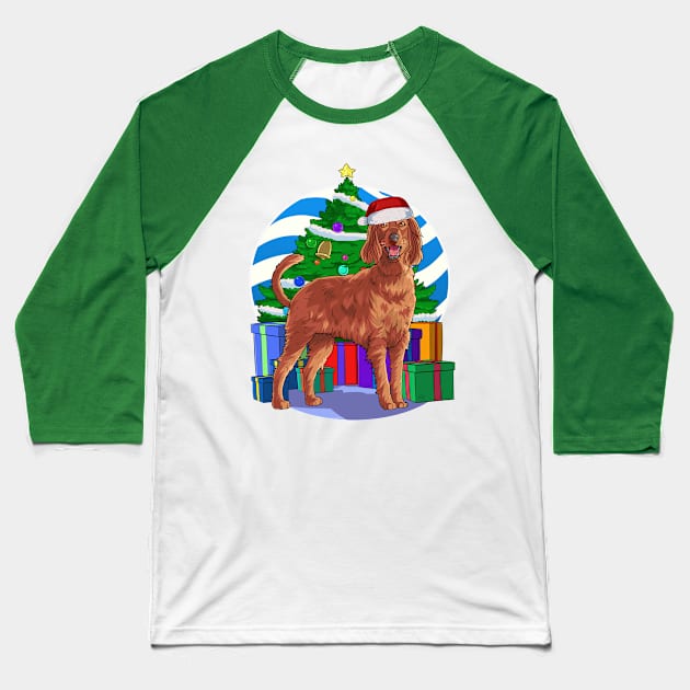 Irish Setter Dog Cute Santa Christmas Gift Baseball T-Shirt by Noseking